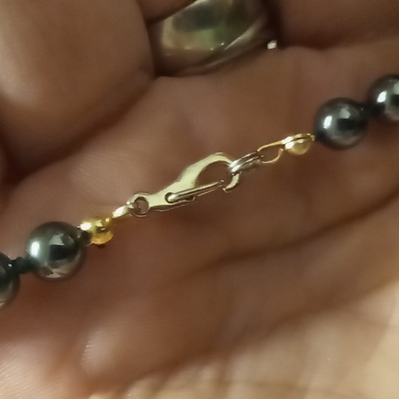 Vintage hermitite & fresh water pearl necklace silk  string & knotted 18 inches - Picture 3 of 6